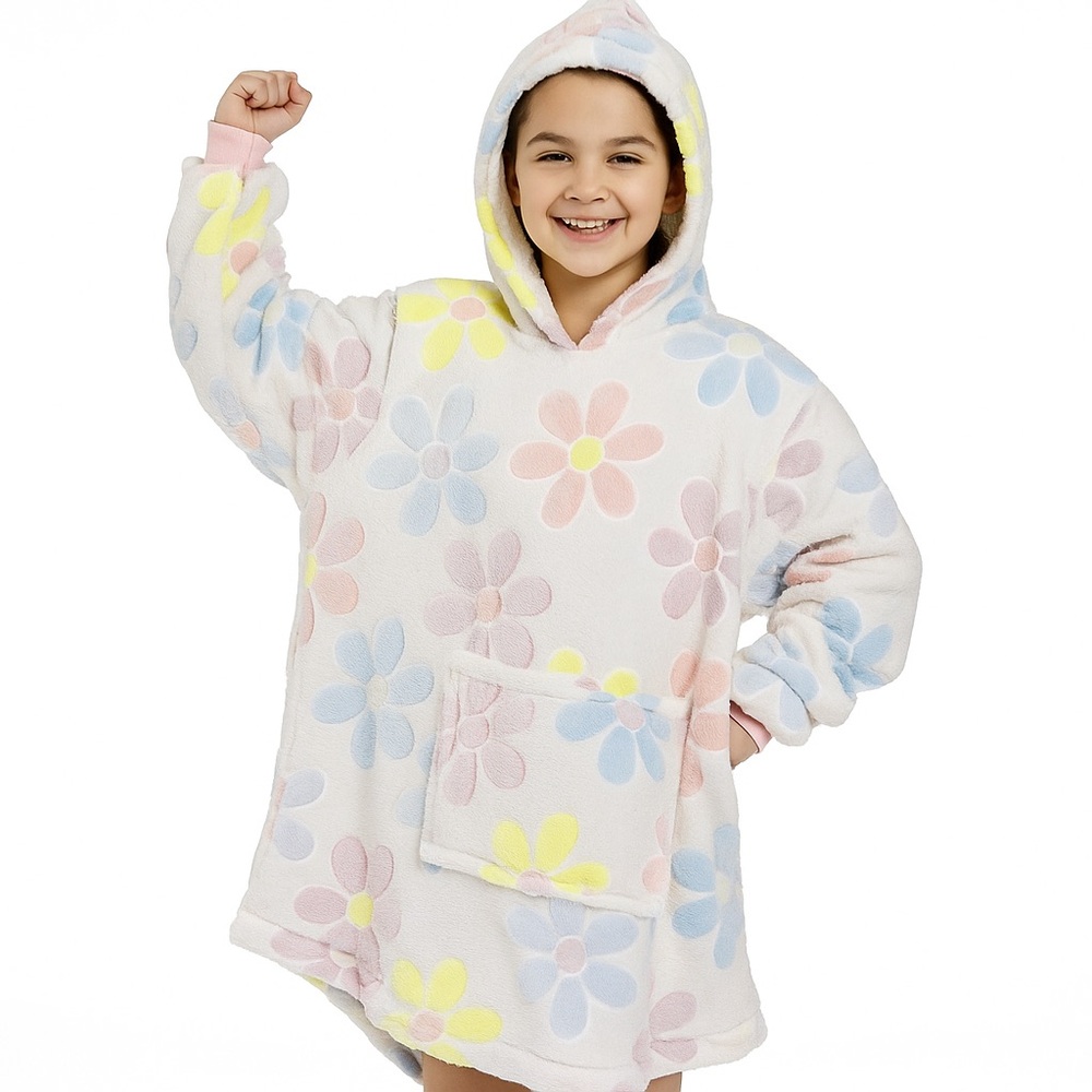 Rainbow Sugar Kids Hooded Blanket – Flower Print 🌸
